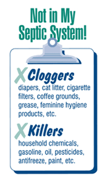 typical septic system cloggers and killers